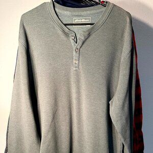 Eddie Bauer Grey Waffle-Knit Thermal Men's Long-Sleeve Henley Tee T-Shirt SZ 2XL